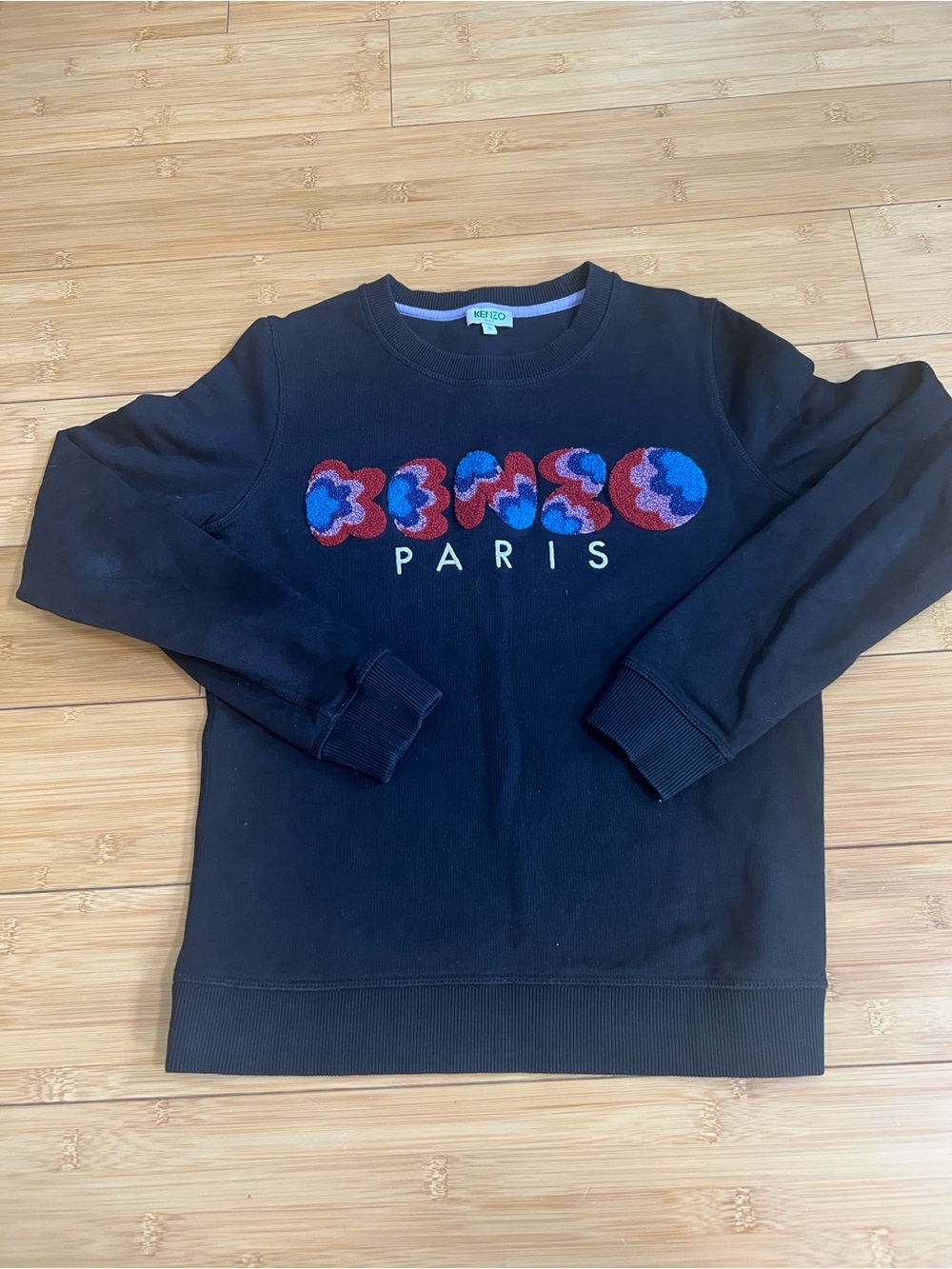 Kenzo Black Crewneck Sweatshirt with Red and Blue Embroidered Logo